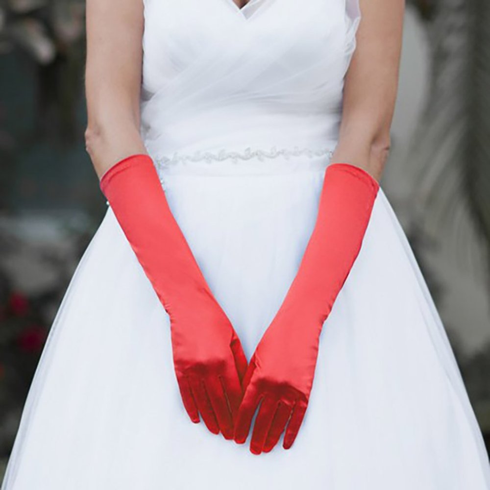 Medium Satin Wedding Gloves, Red